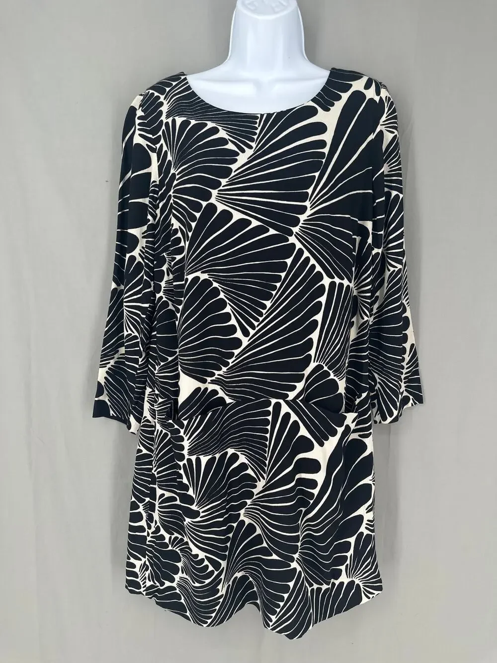J Crew Dress Womens 4 Black Mini Shift Long Sleeve Abstract Flowy Boho Office - Picture 1 of 8